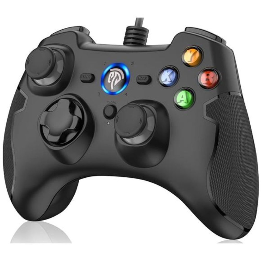 Wired Gaming Controller with Dual-Vibration Turbo and Trigger Buttons (Black)